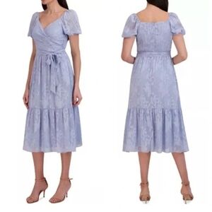Julia Jordan Sky Blue Puff Sleeve Midi Dress Wrap Style (SIZE 10)